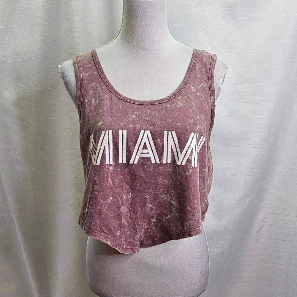 Bloom + Pop Heathered MIAMI Cropped Tank Top Size Large